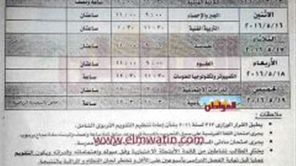 جدول الصف السادس